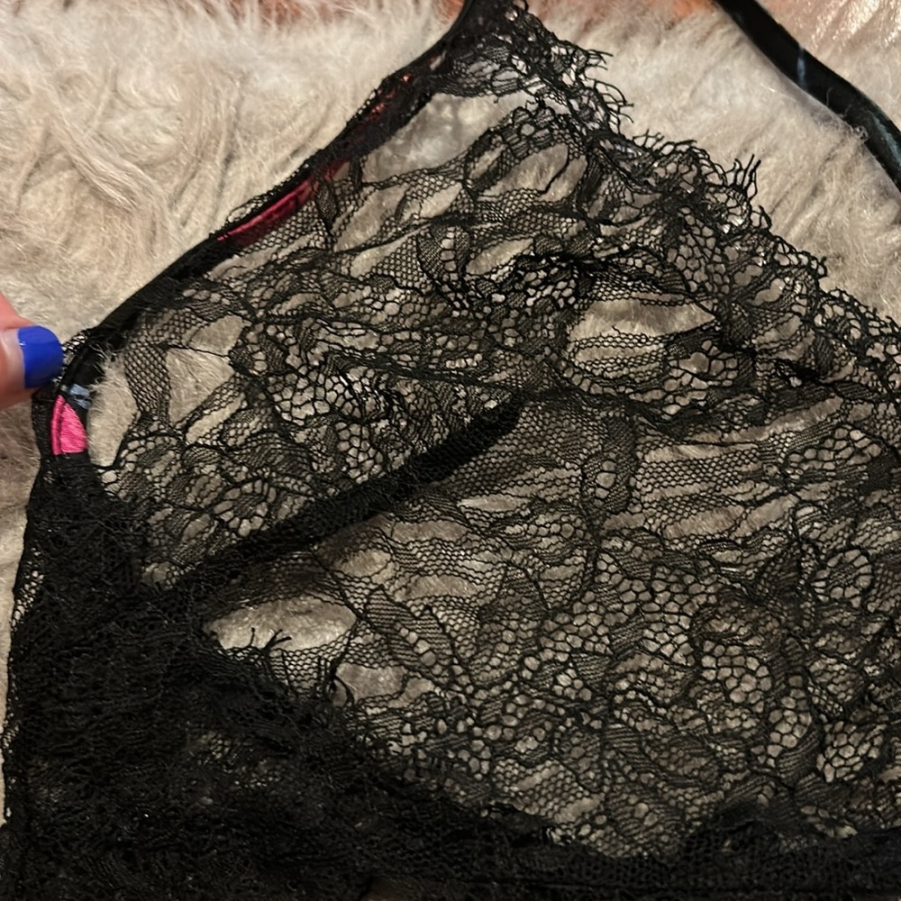 Victoria secret black and pink floral lace night gown - Picture 6 of 7